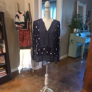 Navy Blue & Floral Blouse